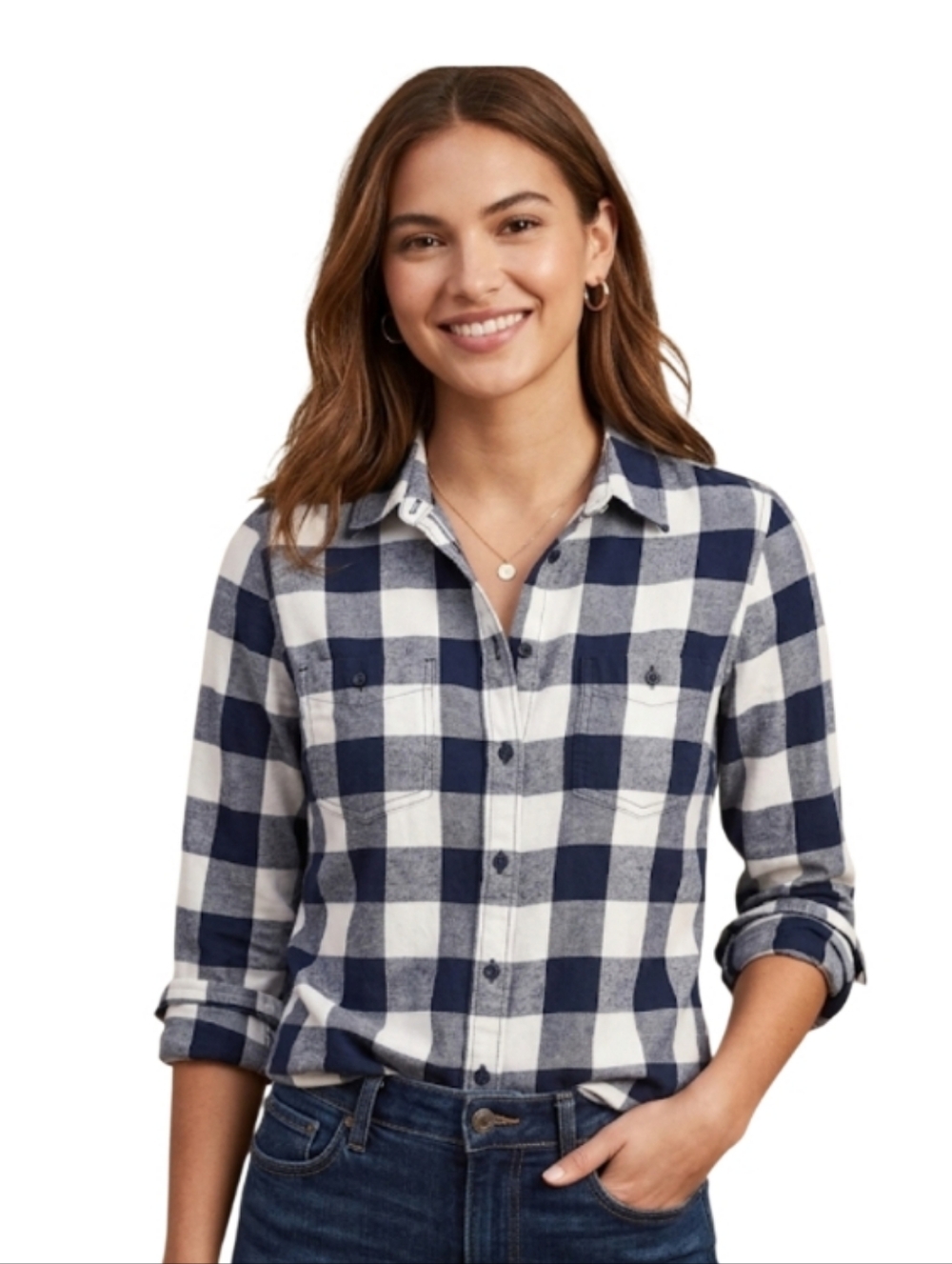 "Old Navy" Misses (S) Like New! Plaid Black/White/Gray Longsleeve Plaid …